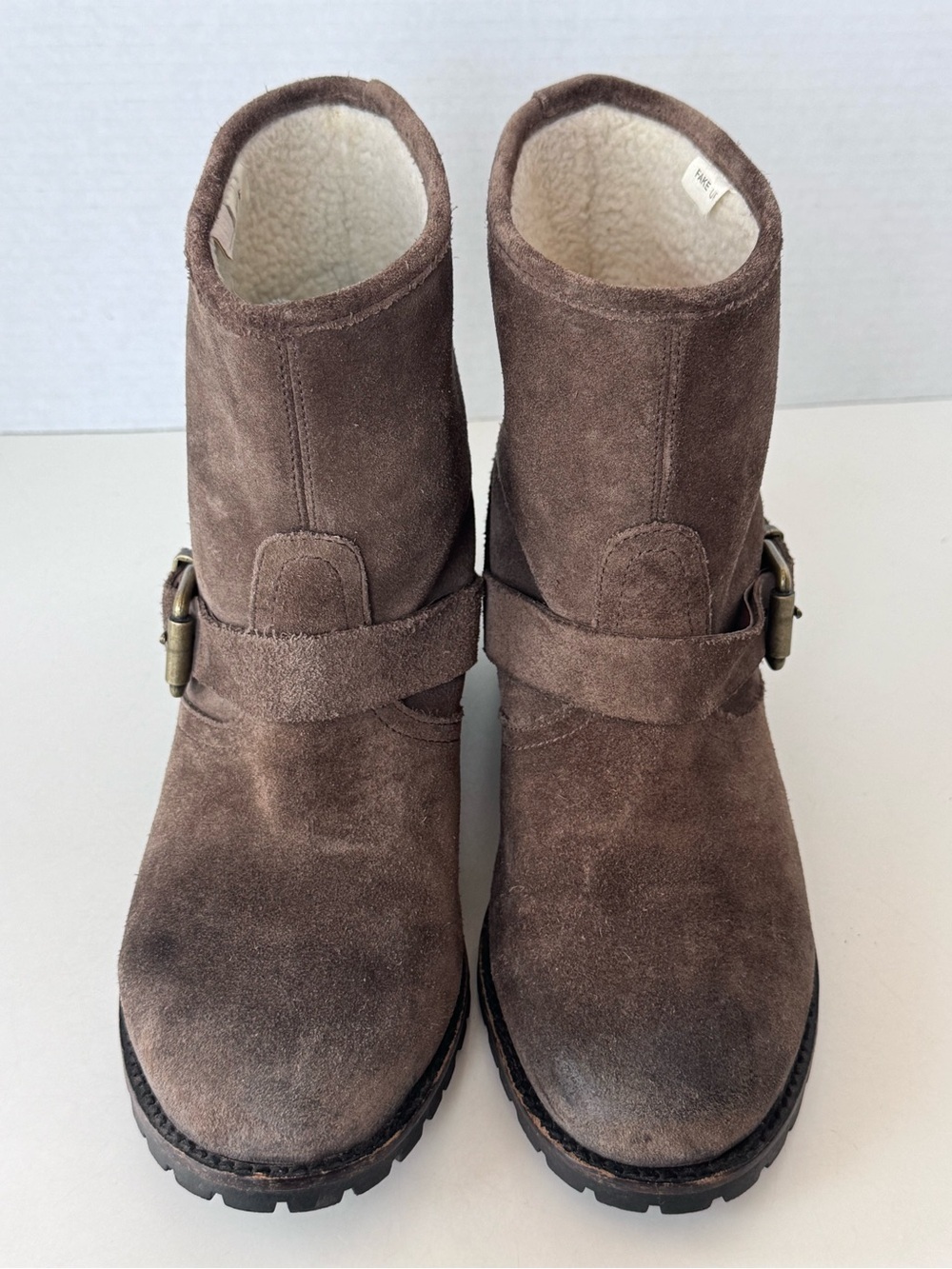 DIESEL Moto Biker Buckle Lined Leather Suede Boots Women’s Size 6 - Picture 3 of 10
